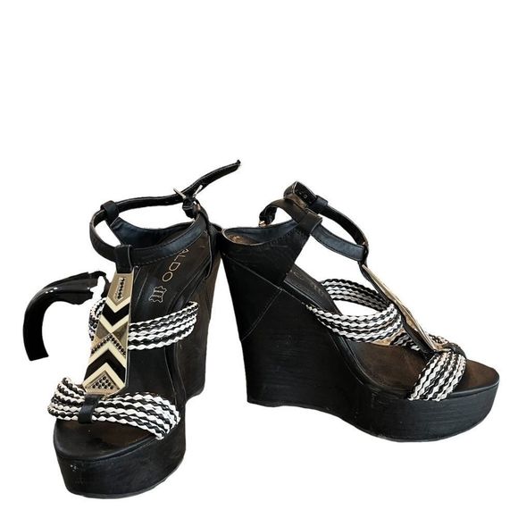 Aldo black and white genuine leather wedge heels size 6.5 - Picture 2 of 6